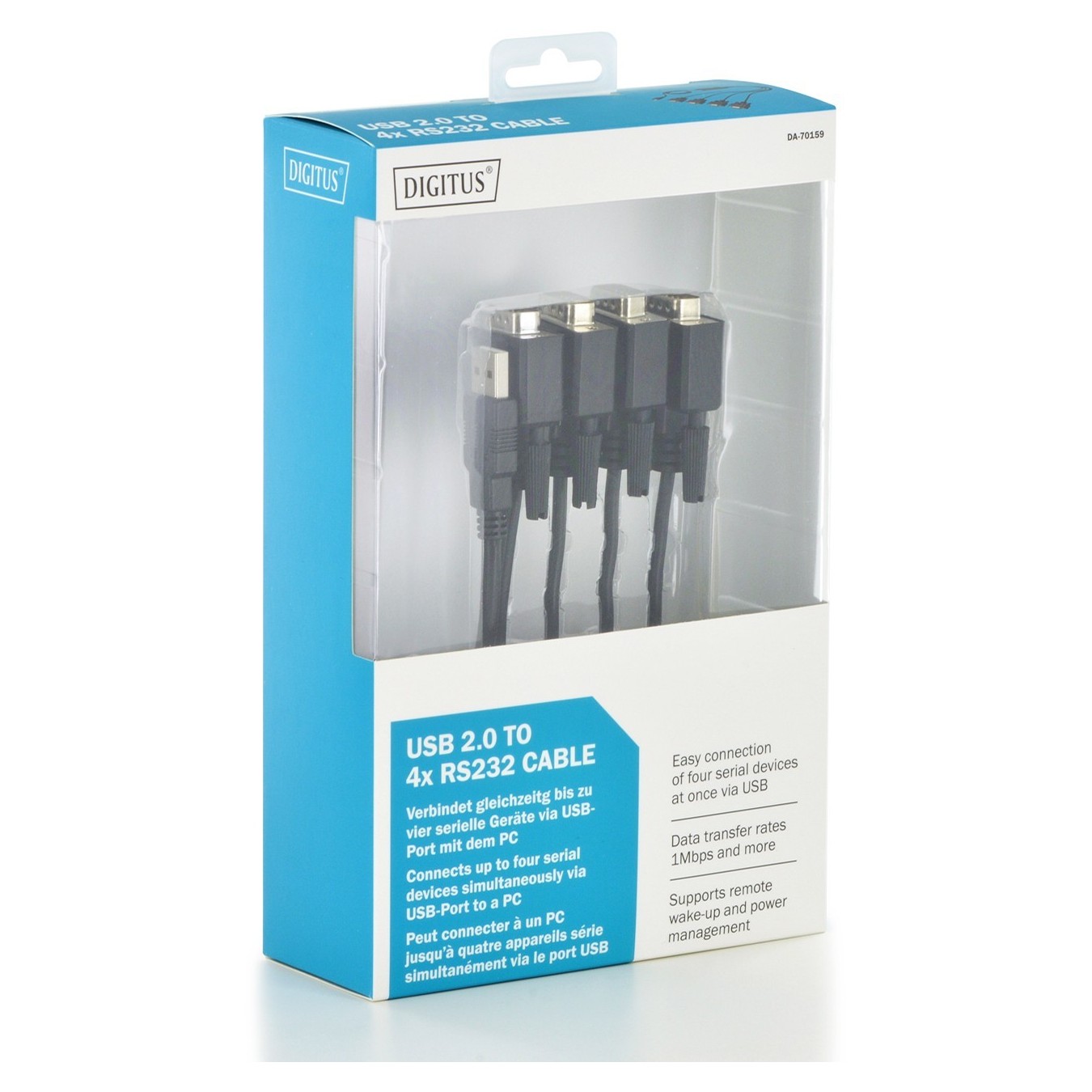 DIGITUS USB 2.0 to 4x RS232 Cable - Black, 1.5 m — Buy in Cyprus with Fast Delivery