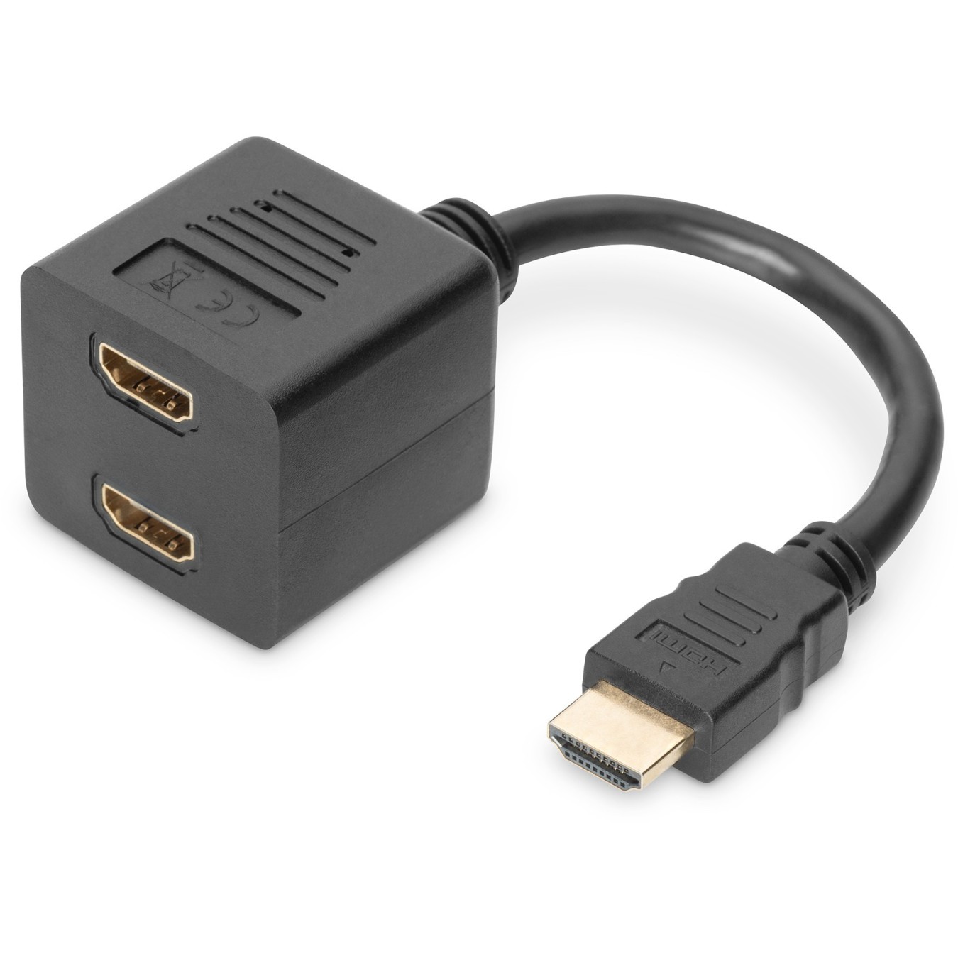 DIGITUS HDMI Y-Splitter Cable - 0.2 m - Black, Gold Contacts, 1x HDMI A Male to 2x HDMI A Female
