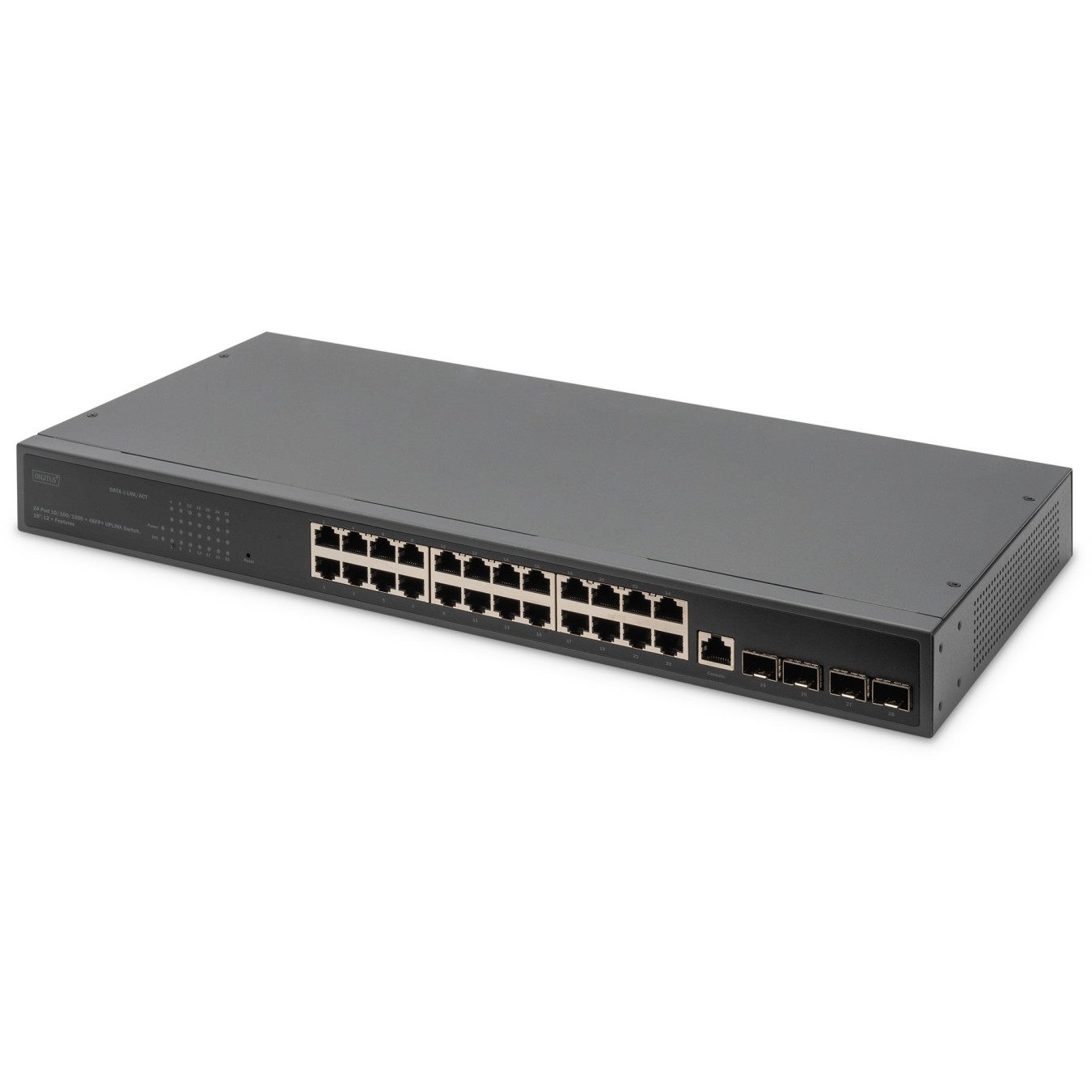 Digitus 24-Port Gigabit Managed Switch with 4 SFP+ Uplinks - 19-inch Rack Mount - Black, L3 Capable