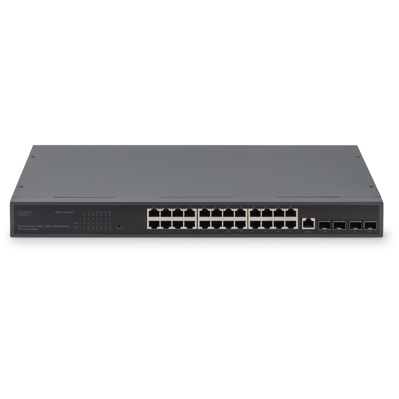 Digitus 24-Port Gigabit Managed Switch with 4 SFP+ Uplinks - 19-inch Rack Mount - Black, L3 Capable