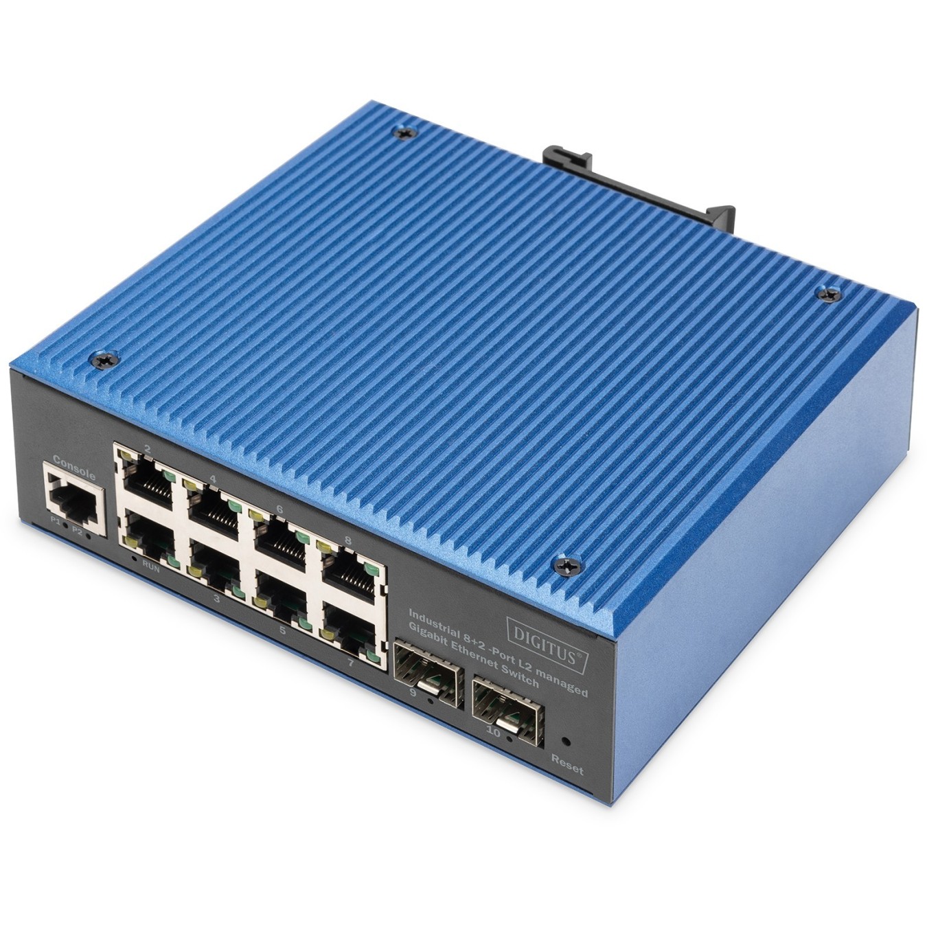 Digitus 8+2P Industrial Gigabit Ethernet Switch L2 Managed - 8x Gigabit Copper + 2x SFP - Black/Blue