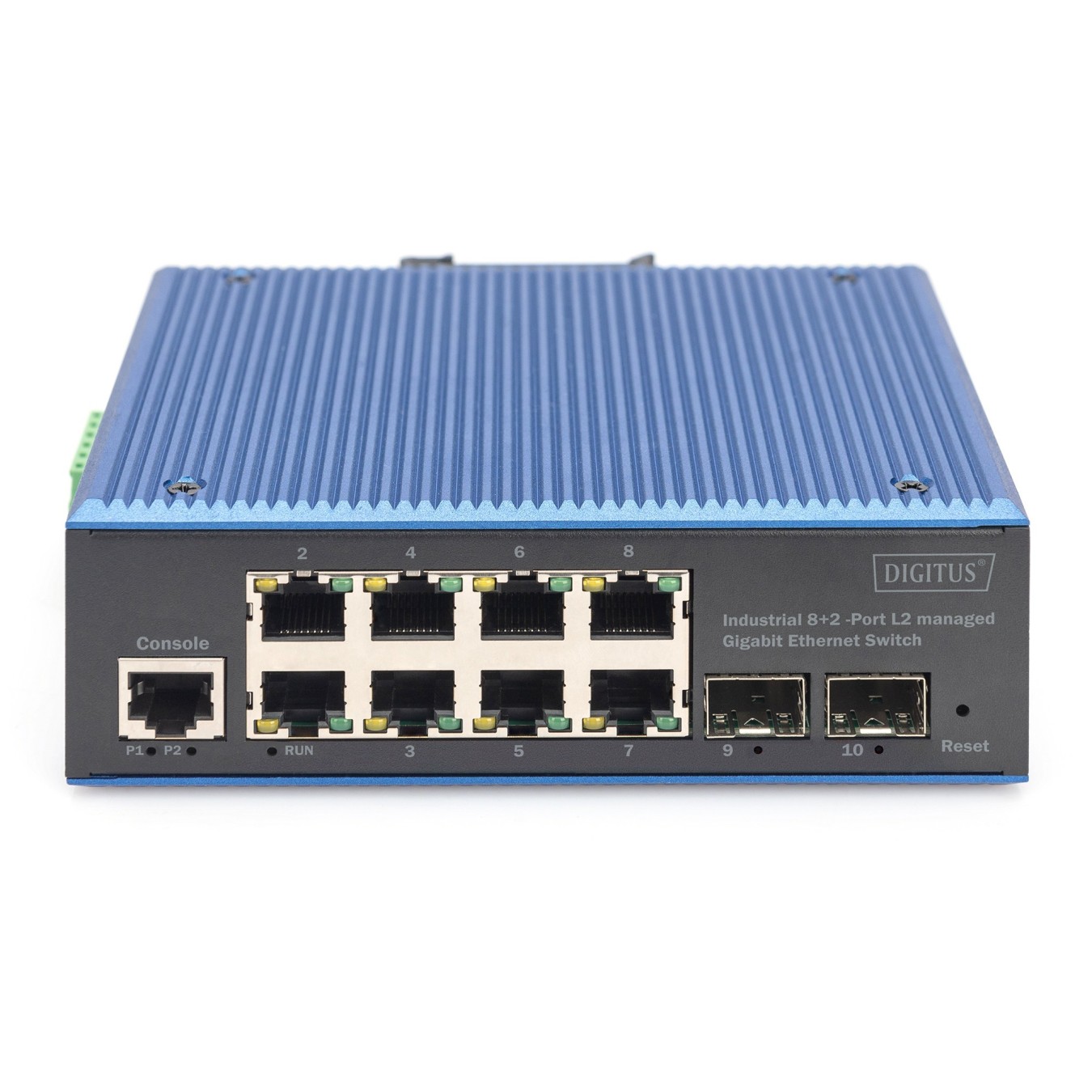 Digitus 8+2P Industrial Gigabit Ethernet Switch L2 Managed - 8x Gigabit Copper + 2x SFP - Black/Blue