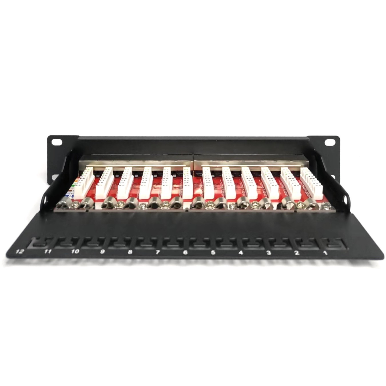 DIGITUS Cat.6A Patch Panel Shielded, 12-Port, Black - Characteristics (Color Black, Cat.6A, Shielded)