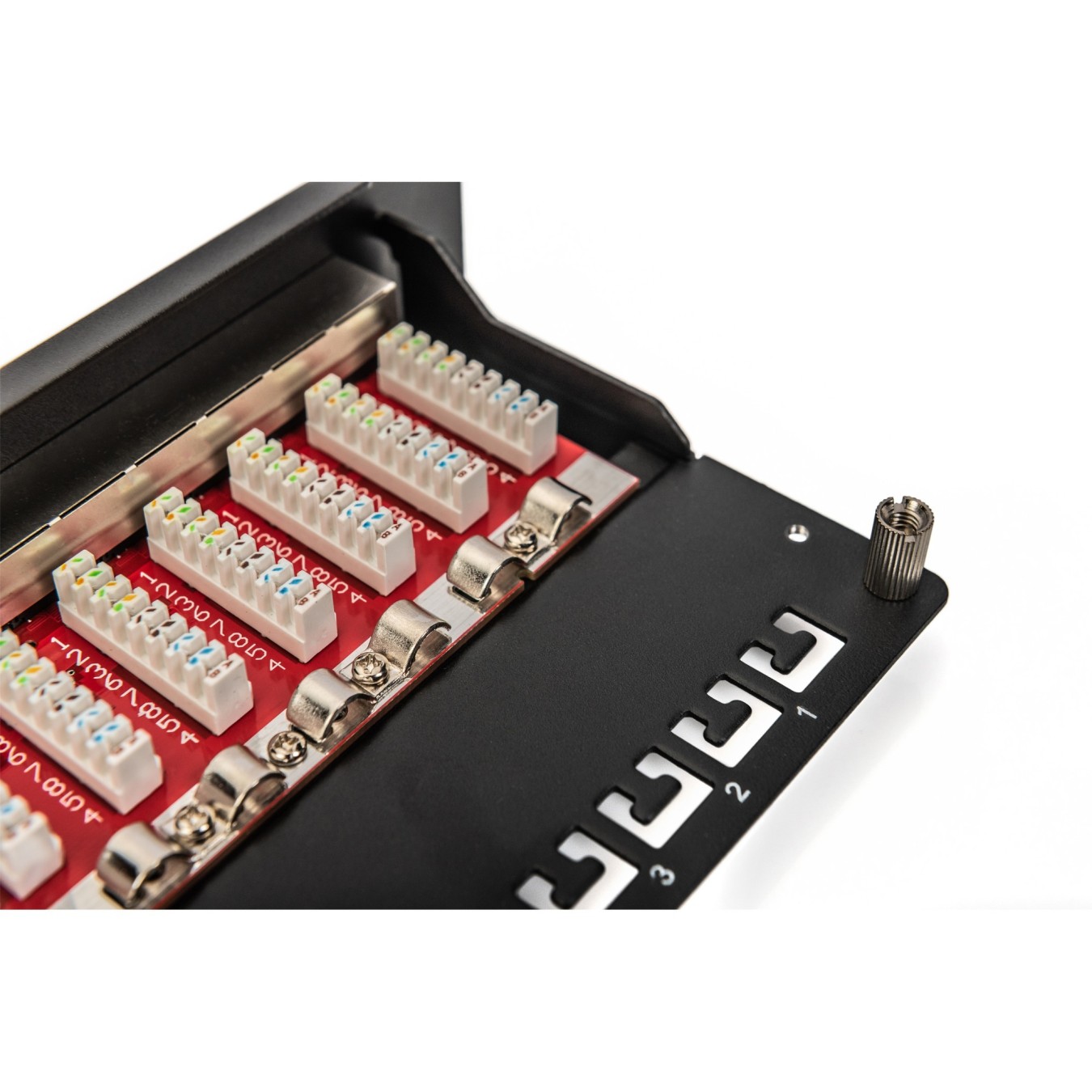 DIGITUS Cat.6A Patch Panel Shielded, 12-Port, Black - Characteristics (Color Black, Cat.6A, Shielded)