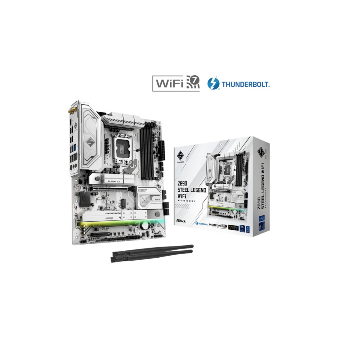 ASRock Z890 Steel Legend WiFi - LGA1851 ATX Motherboard - White, DDR5, 4x DIMM (256GB), Wi‑Fi 7, 2.5Gb LAN