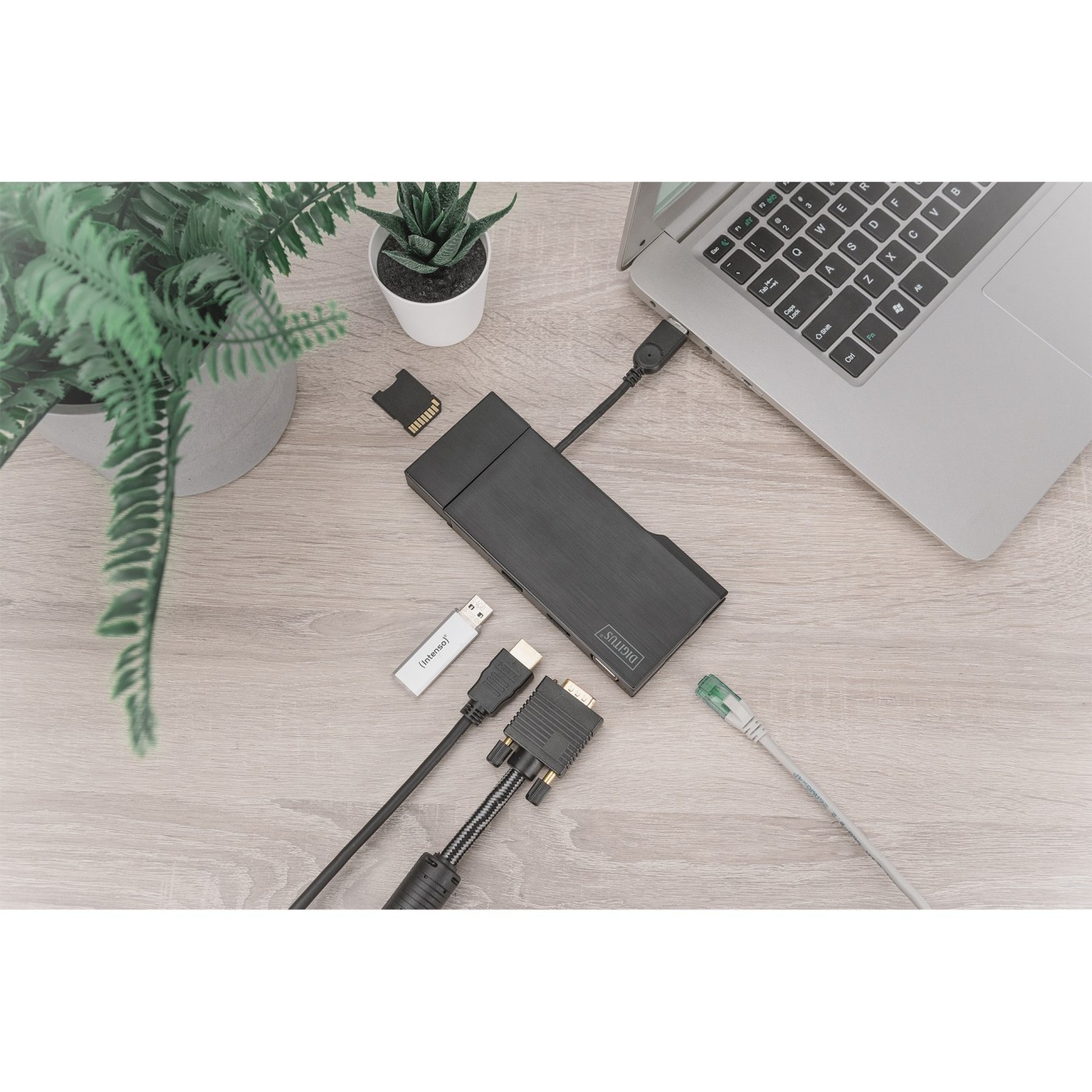 Digitus Travel Docking Station VGA/HDMI Grey - USB 3.2 Gen 1 Type-A, 2x USB-A, Gigabit Ethernet, MicroSD/SD