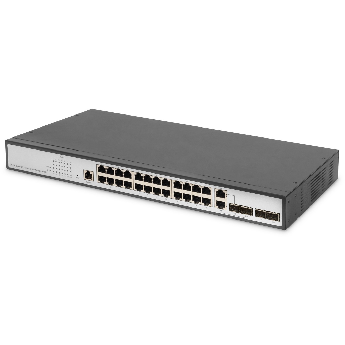 Digitus 24-Port Gigabit Managed Switch - Black/Gray - 24x Gigabit RJ45, 2x SFP, Rack-Mountable
