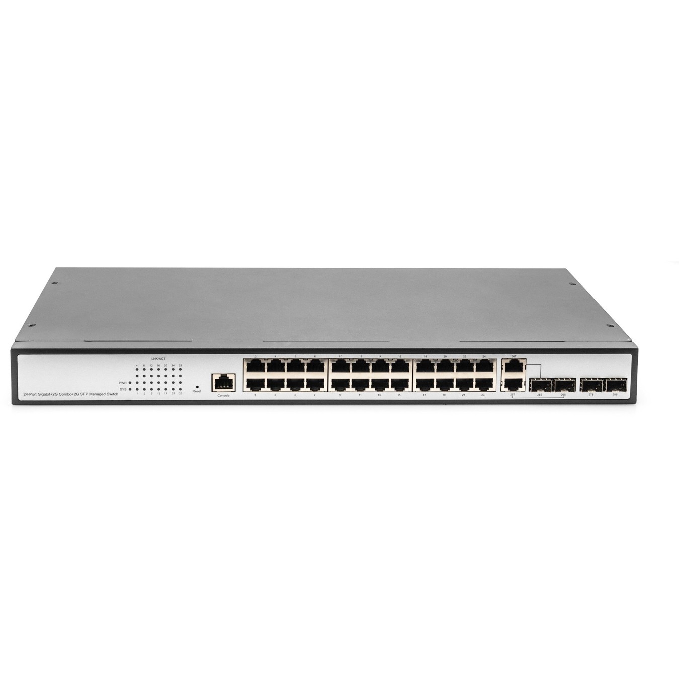 Digitus 24-Port Gigabit Managed Switch - Black/Gray - 24x Gigabit RJ45, 2x SFP, Rack-Mountable