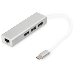 Buy DIGITUS USB-C Hub with 3-Port USB 3.0 + Gigabit Ethernet - White in Cyprus, Nicosia, Limassol, Larnaka, Pafos