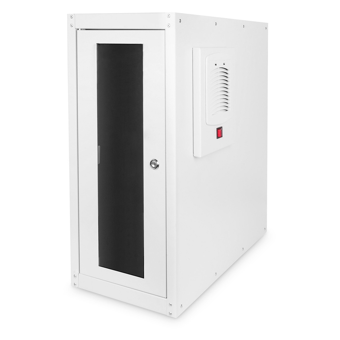 PC cabinet with glass door for computer chassis - (Gray, RAL 7035, includes fan and caster kit)