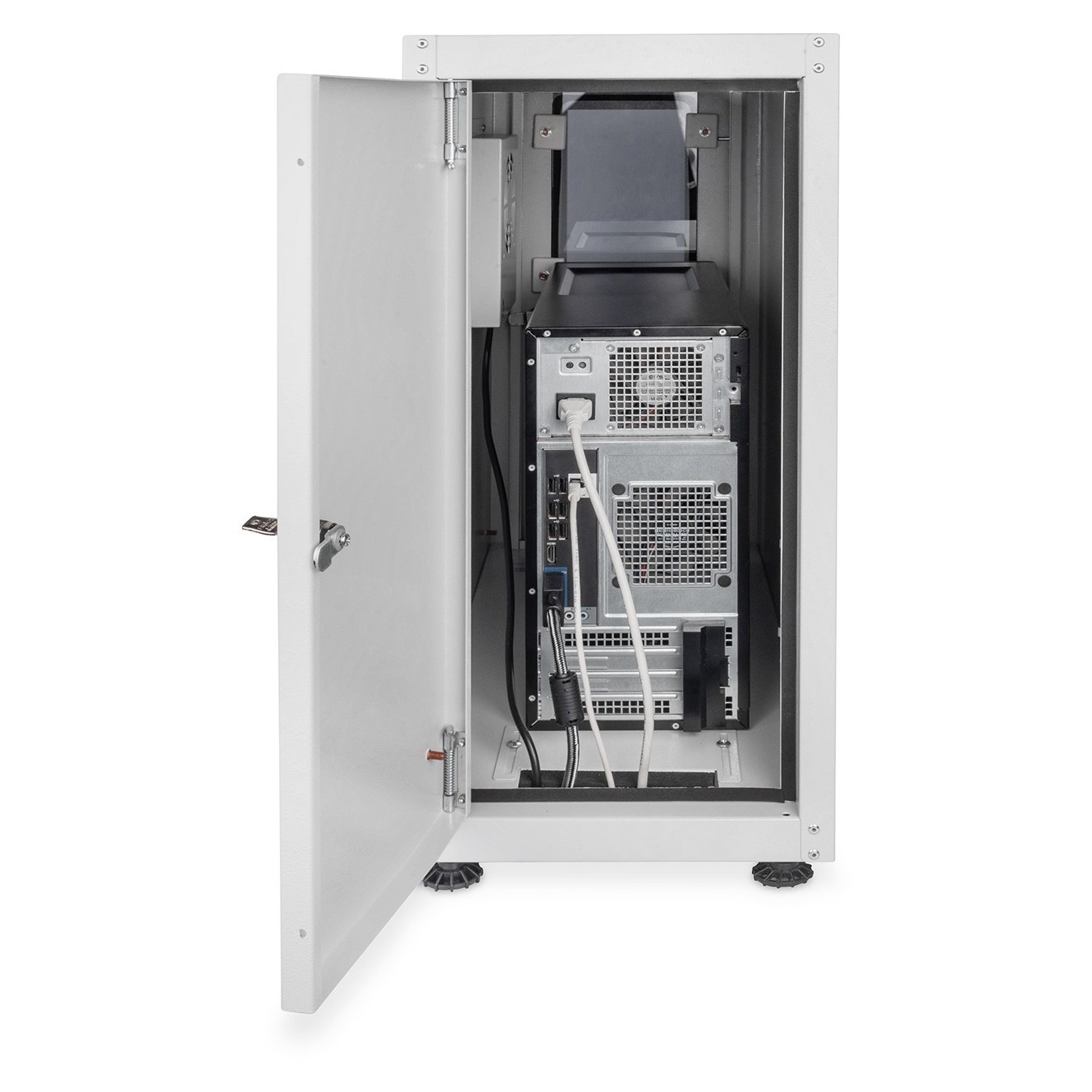 PC cabinet with glass door for computer chassis - (Gray, RAL 7035, includes fan and caster kit)