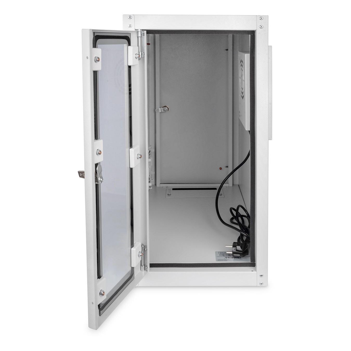 PC cabinet with glass door for computer chassis - (Gray, RAL 7035, includes fan and caster kit)