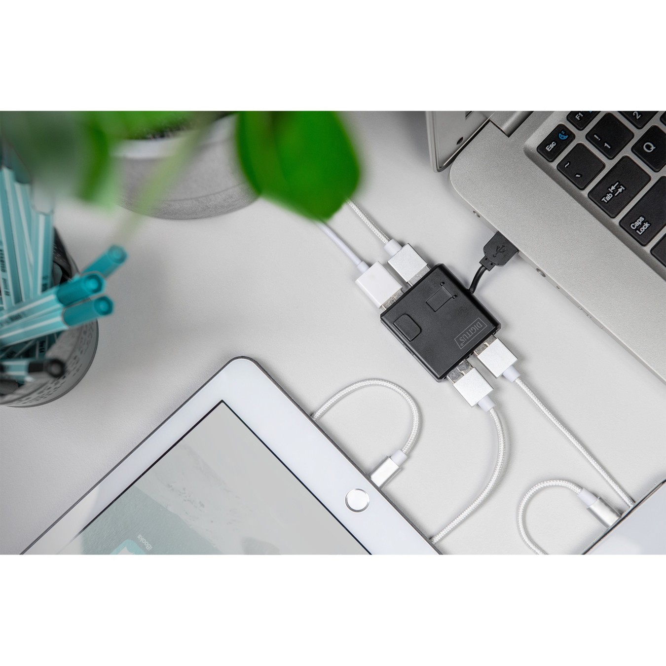 DIGITUS USB-Hub 4-Port USB 2.0 - (Black, Integrated Cable) — Buy in Cyprus with Fast Delivery