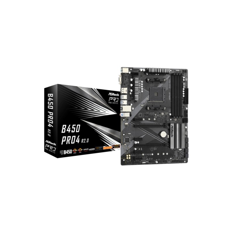 ASRock B450 PRO4 R2.0 - AM4 ATX Motherboard - B450 Chipset, Supports 128GB DDR4, Dual M.2, USB 3.2 Gen2 Type-C