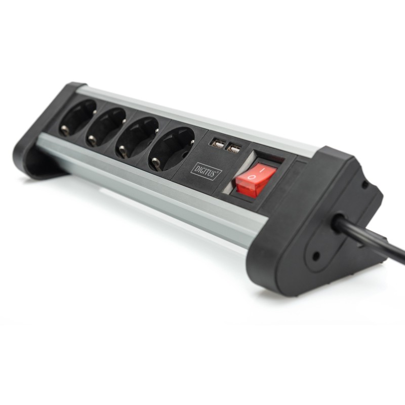 Buy Digitus 4-Port Power Strip with 2 USB-A Ports and Switch - Black Silver in Cyprus, Nicosia, Limassol, Larnaka, Pafos