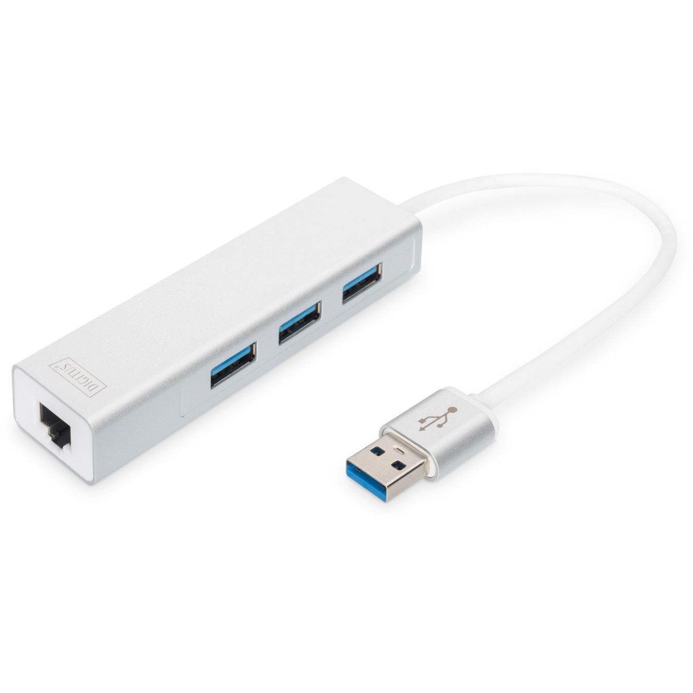Digitus USB-Hub 3-Port USB 3.0 + 1x Gigabit LAN - Aluminium Silver/White — Buy in Cyprus with Fast Delivery