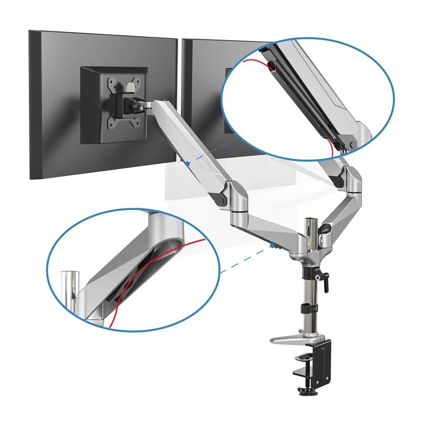 DIGITUS Dual Monitor Desk Mount for 2 Monitors up to 81 cm (32"), 8 kg - DA-90353 - Black & Silver