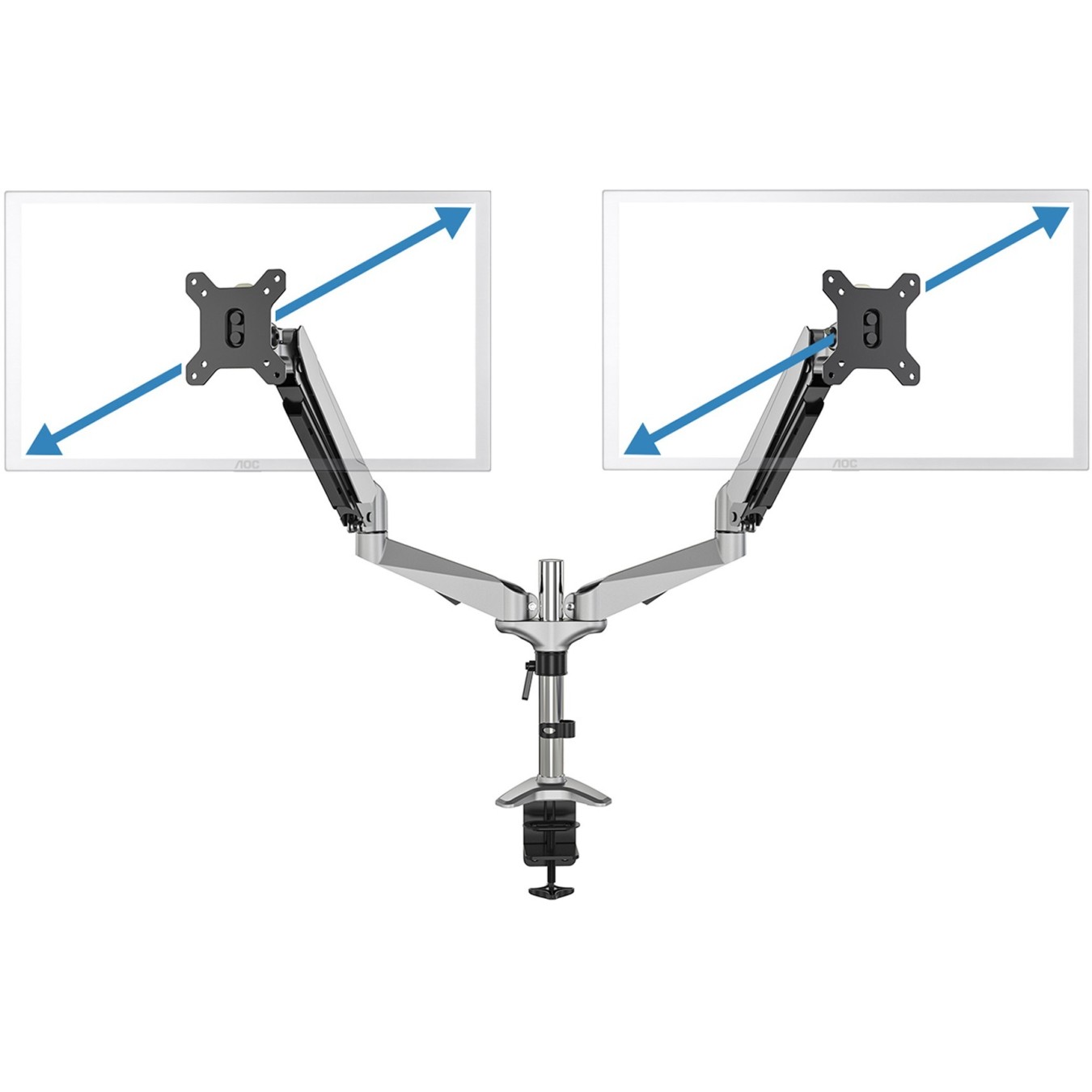 DIGITUS Dual Monitor Desk Mount for 2 Monitors up to 81 cm (32"), 8 kg - DA-90353 - Black & Silver