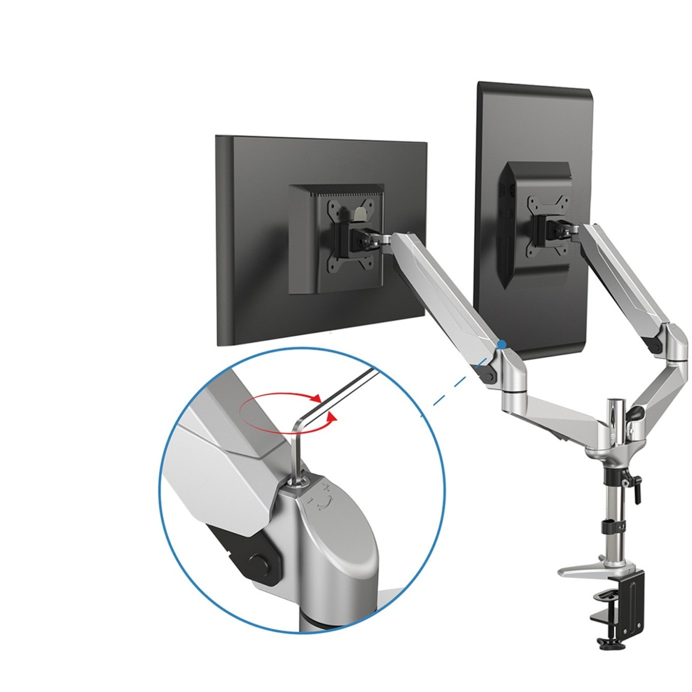 DIGITUS Dual Monitor Desk Mount for 2 Monitors up to 81 cm (32"), 8 kg - DA-90353 - Black & Silver