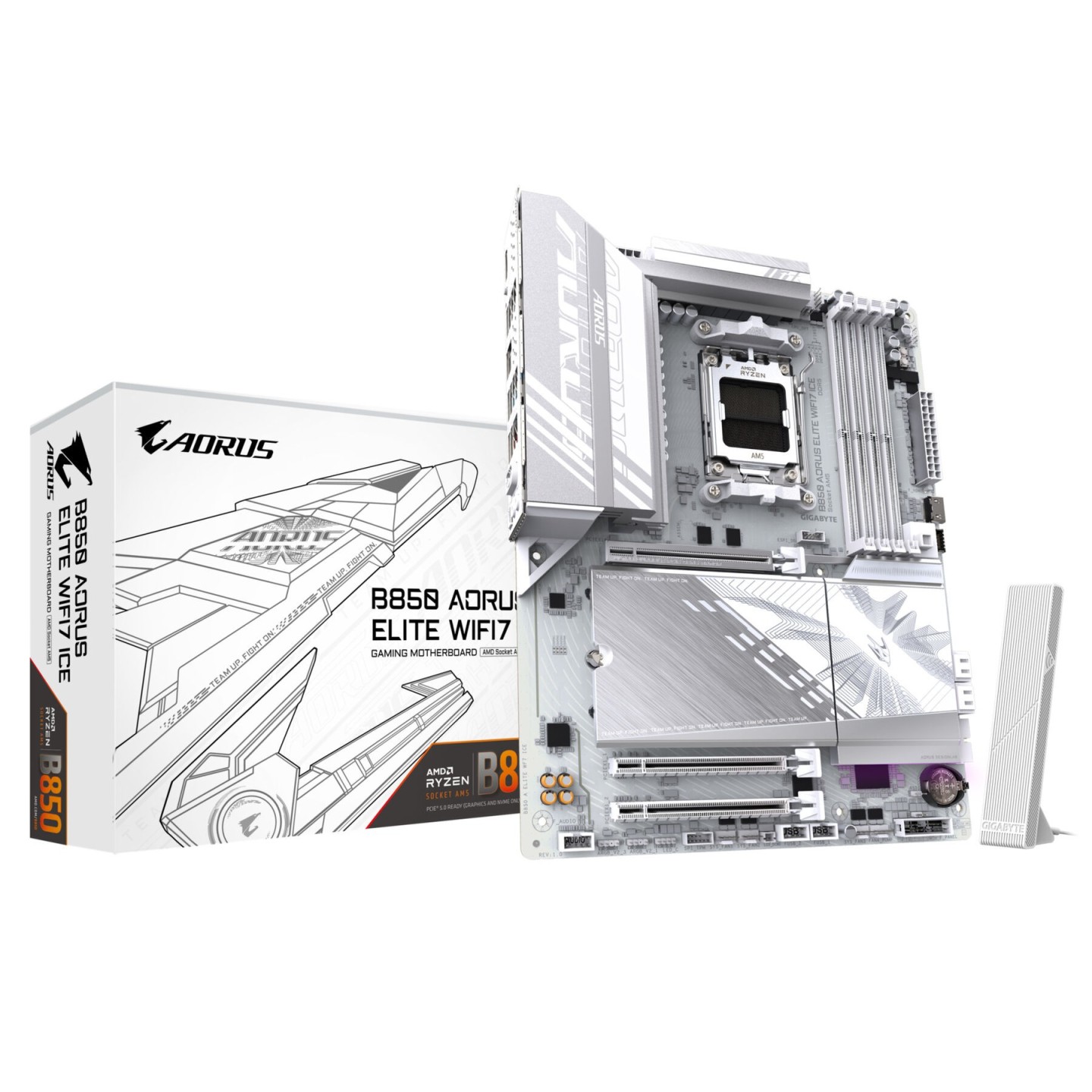 Gigabyte B850 AORUS ELITE WIFI7 ICE AMD AM5 ATX Motherboard - DDR5, PCIe 5.0, Wi-Fi 7 (B850AELWF7ICE)