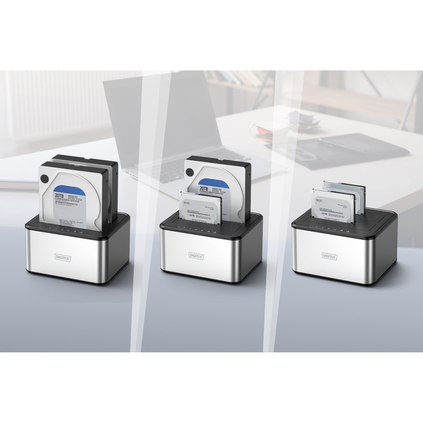 DIGITUS USB Docking Station - 2 Bay SATA HDD/SSD Dock - Silver — Buy in Cyprus with Fast Delivery