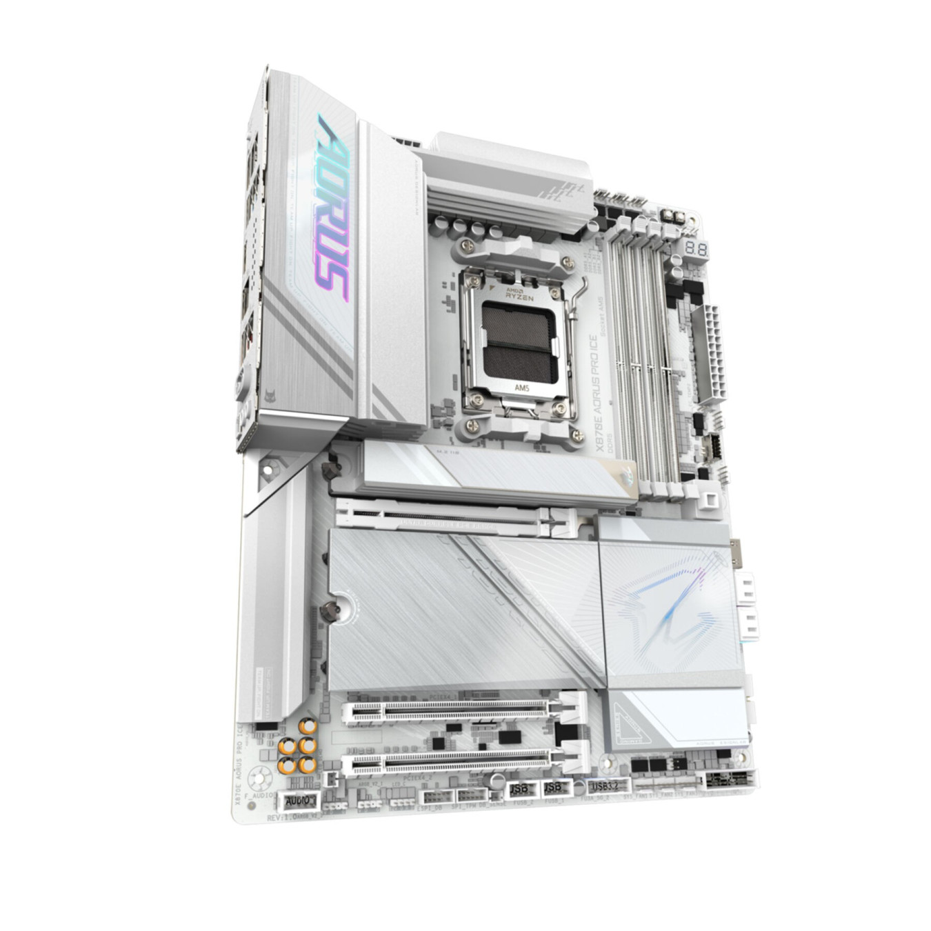 GIGABYTE AORUS GA-X870E PRO ICE - AM5 ATX Motherboard, White, DDR5 up to 256GB, PCIe 5.0, Wi-Fi 7, USB4
