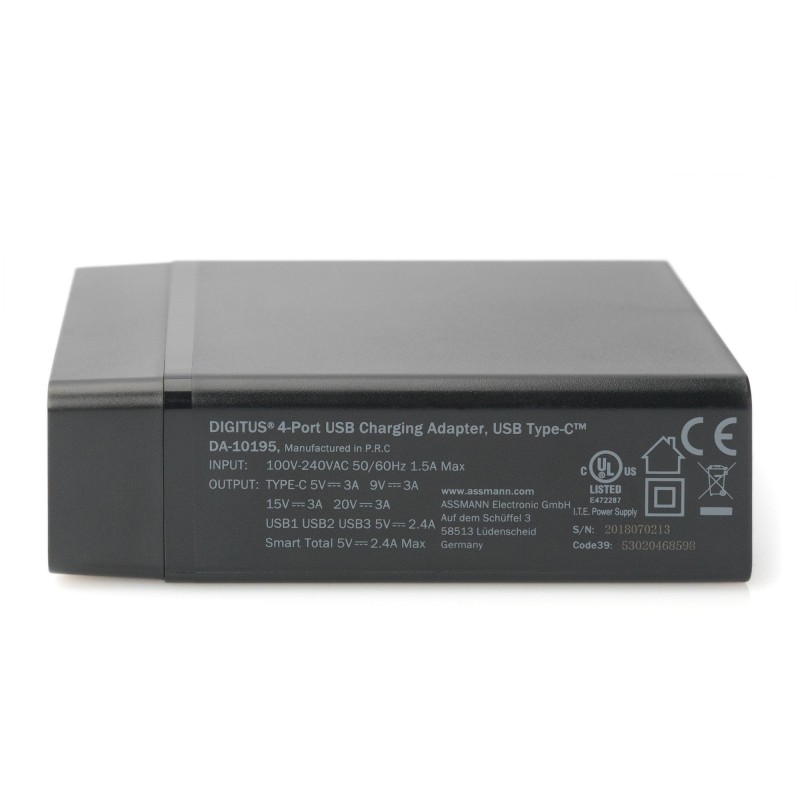 Buy Charger 72W USB-C 20V/3A + 3x USB-A 5V/2.4A - DIGITUS - Black in Cyprus, Nicosia, Limassol, Larnaka, Pafos