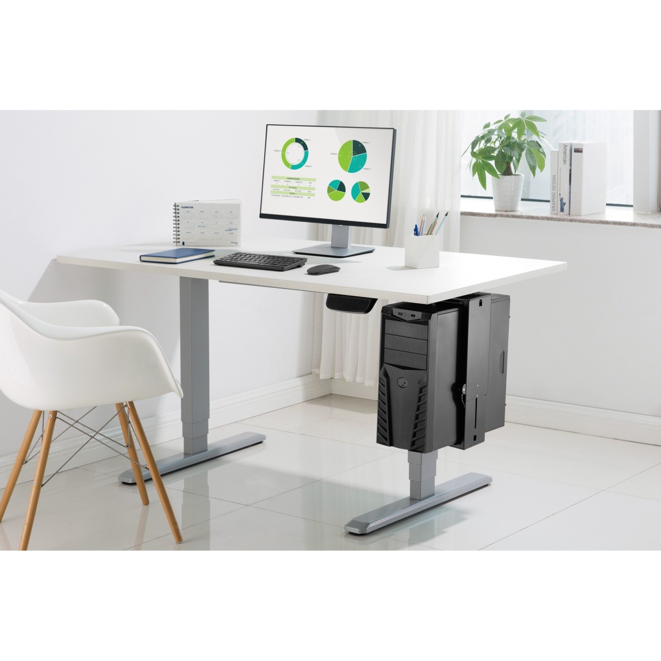 DIGITUS Universal PC Mount for Desk Mounting - Easy-Locking - Black Steel (146x175x583 mm) - 10 kg Capacity