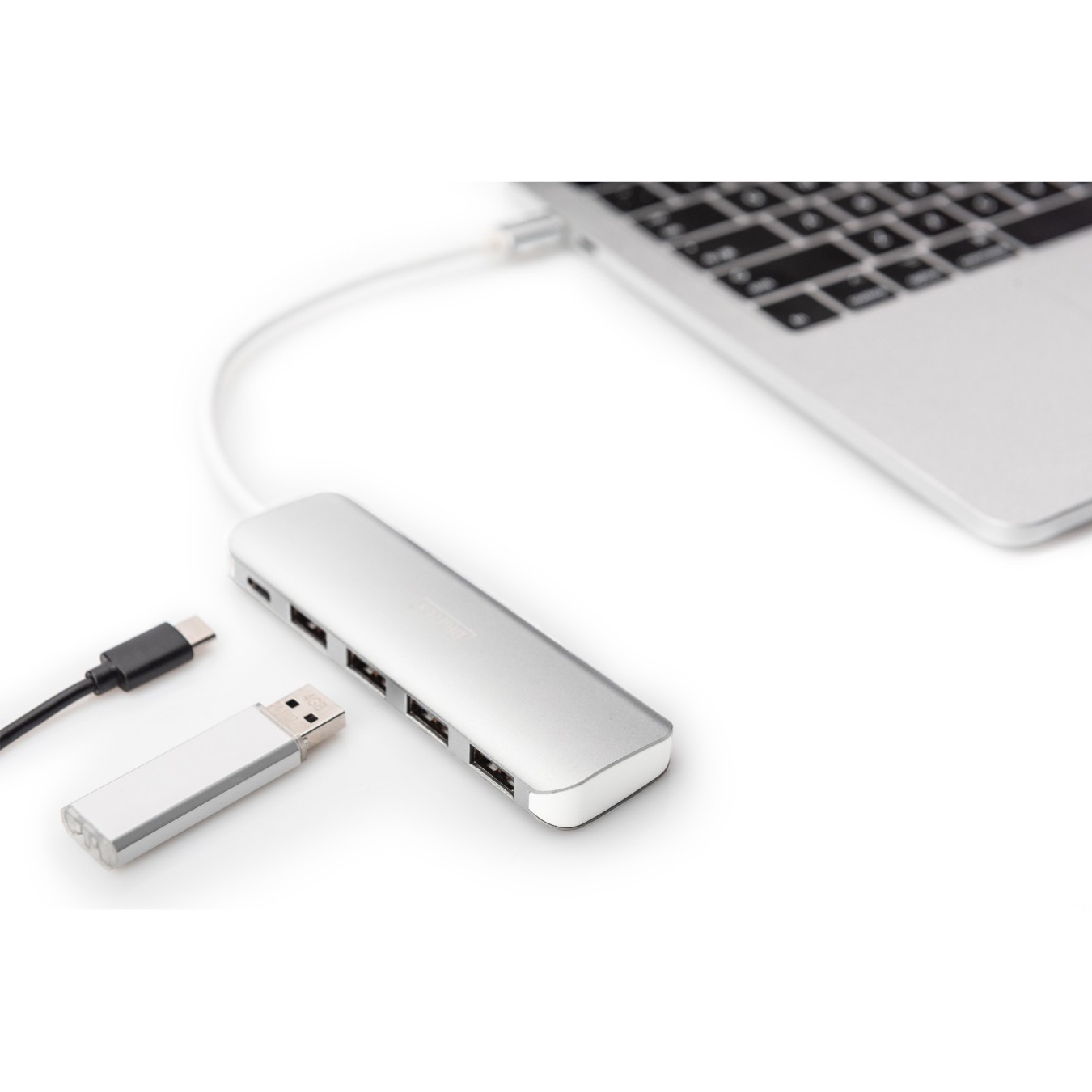 DIGITUS USB-C Hub 4-Port USB 3.0 with PD - Aluminium Silver, 0.2 m Cable — Buy in Cyprus with Fast Delivery