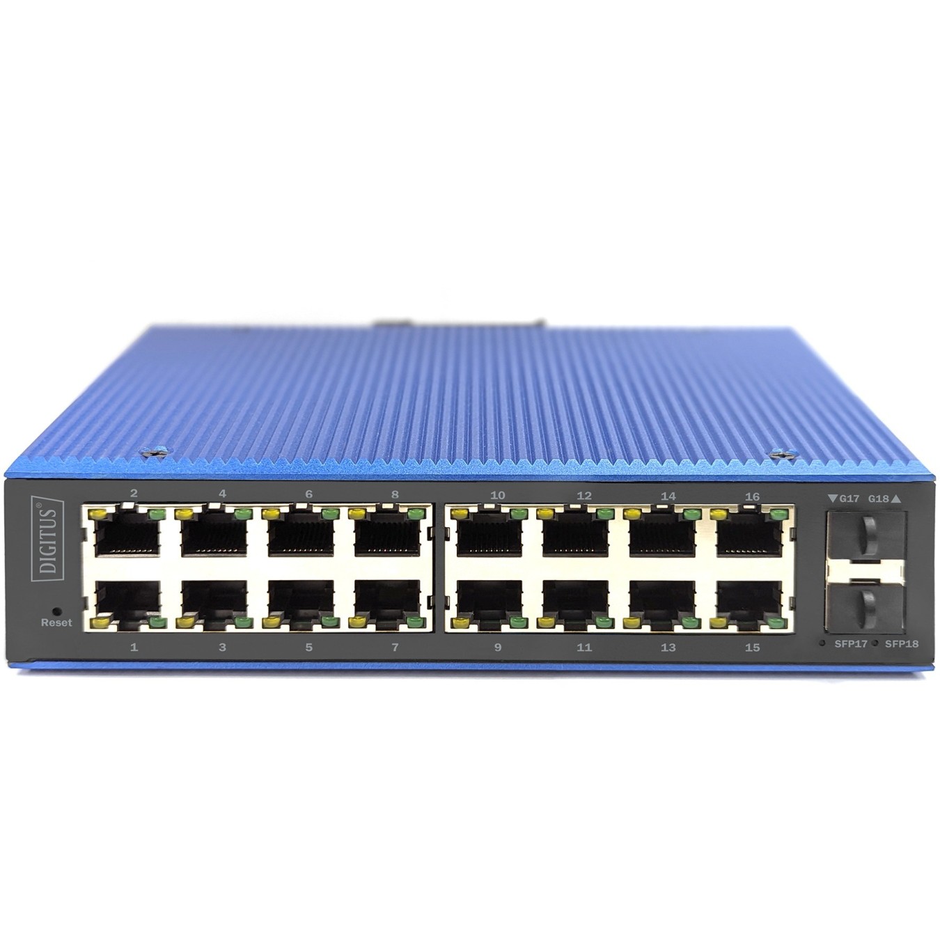 Digitus 16+2P Industrial Gigabit Ethernet Switch L2 Managed - Black/Blue, 16x Gigabit RJ-45 + 2 SFP