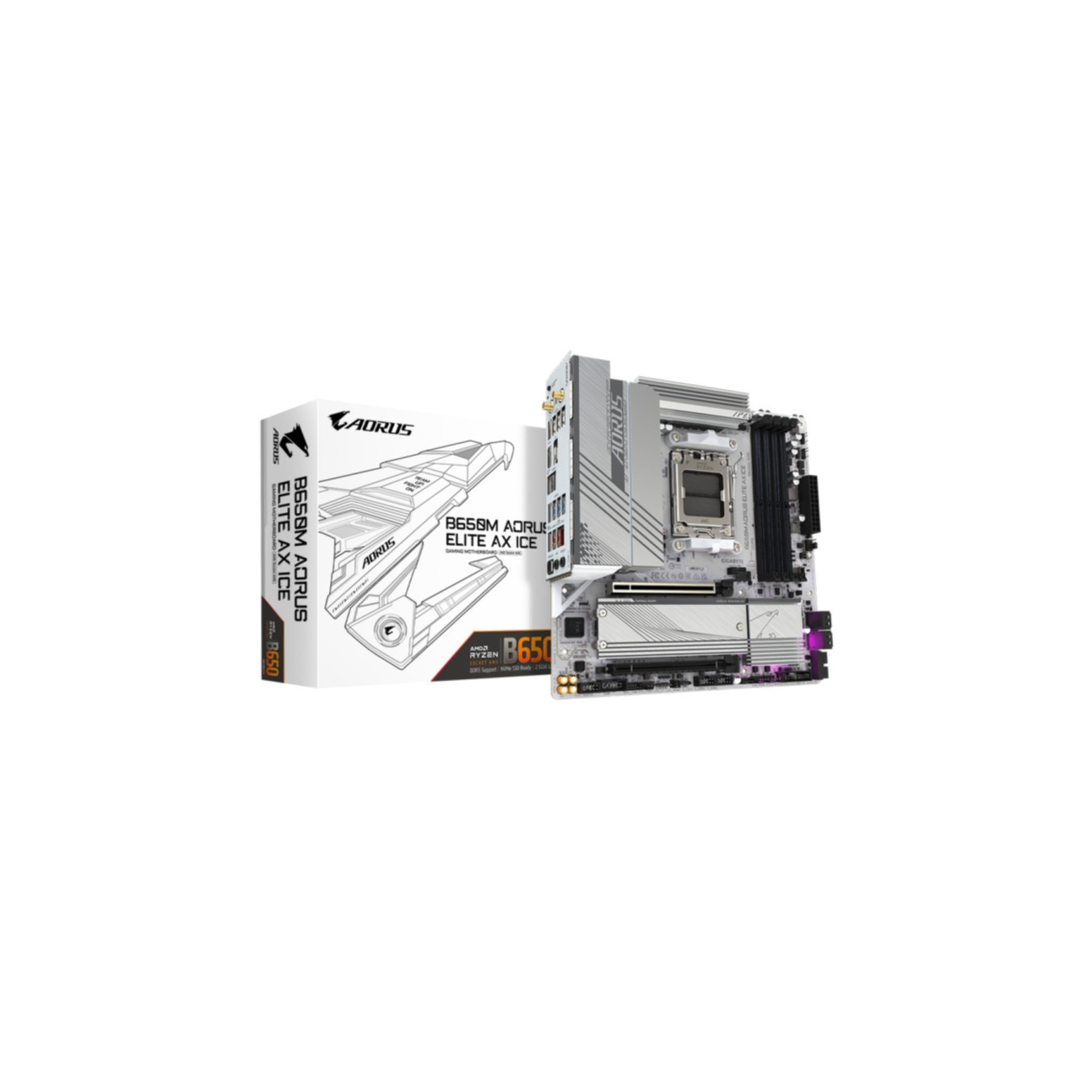 GIGABYTE GA-B650M-A Elite AX Ice - AM5 Micro-ATX Motherboard, B650, DDR5, 4x DIMM, 256GB Max