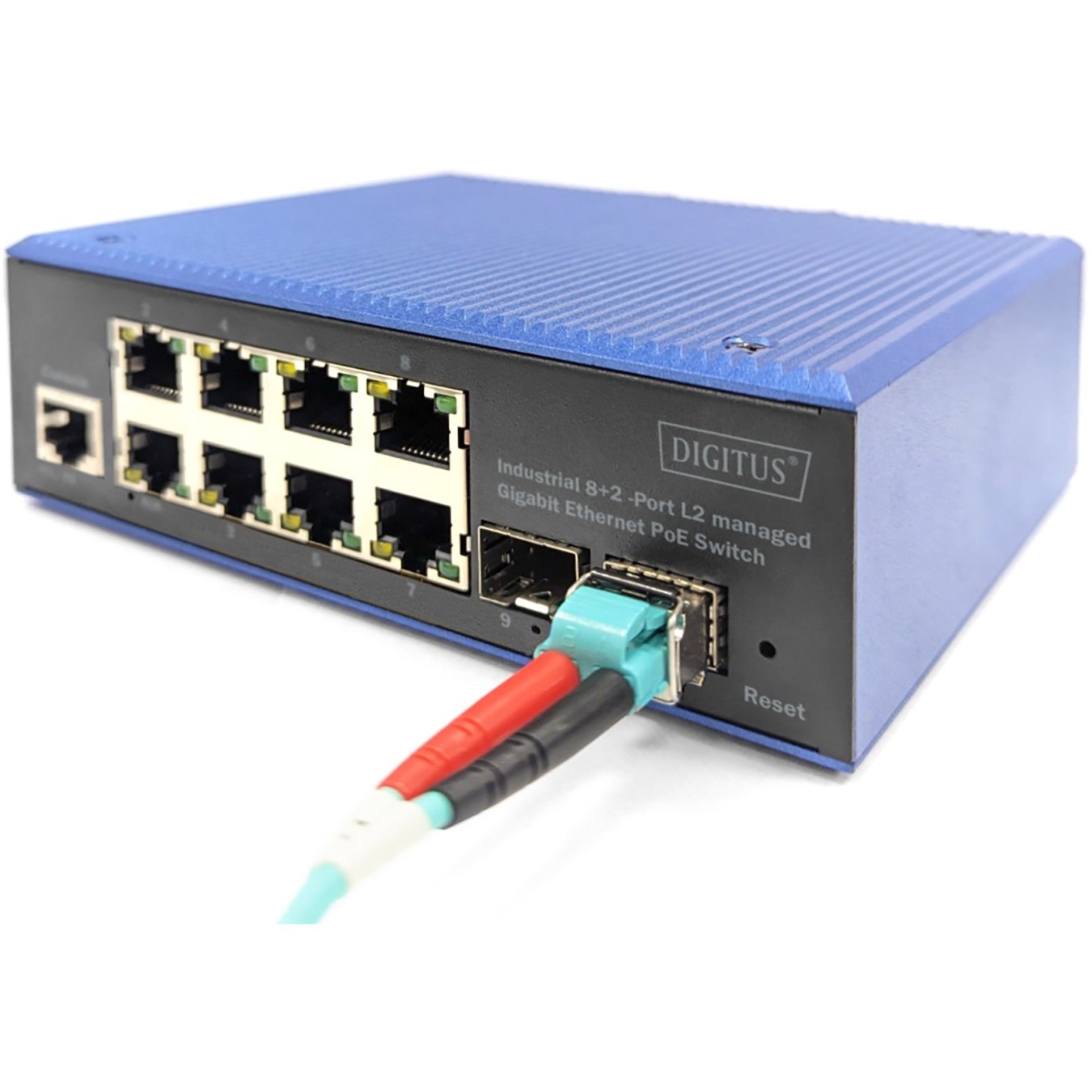 Digitus 8+2P Industrial Gigabit Ethernet PoE Switch L2 Managed - 8x Gigabit RJ-45 + 2x SFP, Metal chassis, -40 to 80°C