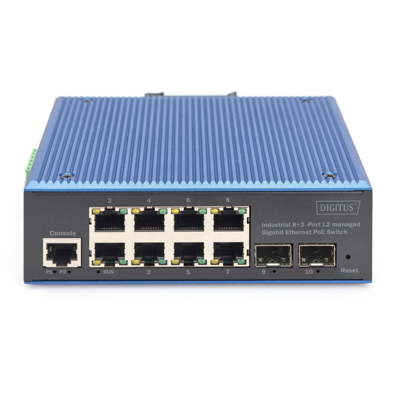 Digitus 8+2P Industrial Gigabit Ethernet PoE Switch L2 Managed - 8x Gigabit RJ-45 + 2x SFP, Metal chassis, -40 to 80°C