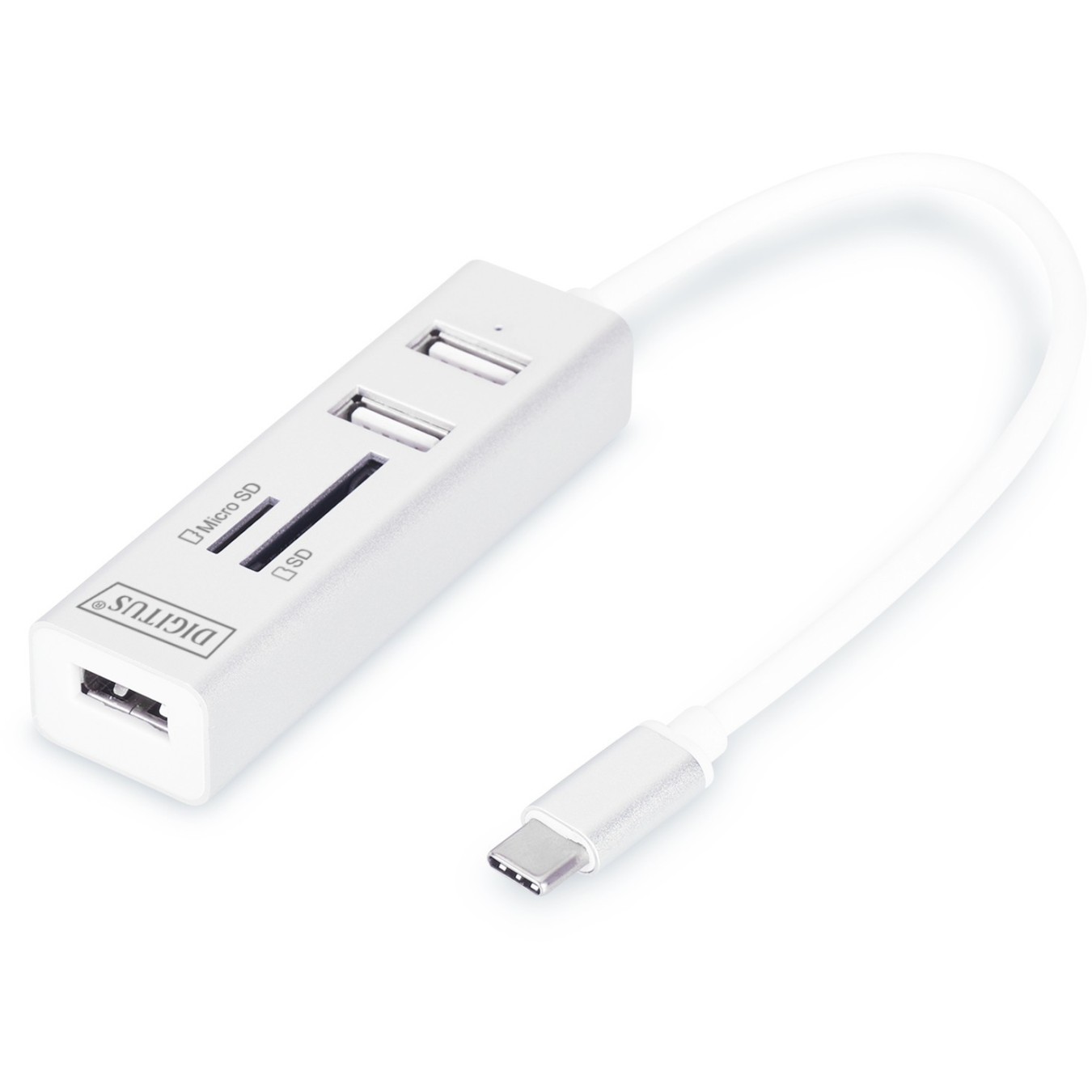 Digitus USB-C Hub 3-Port USB 2.0 with SD/microSD Card Reader - White Aluminum — Buy in Cyprus with Fast Delivery