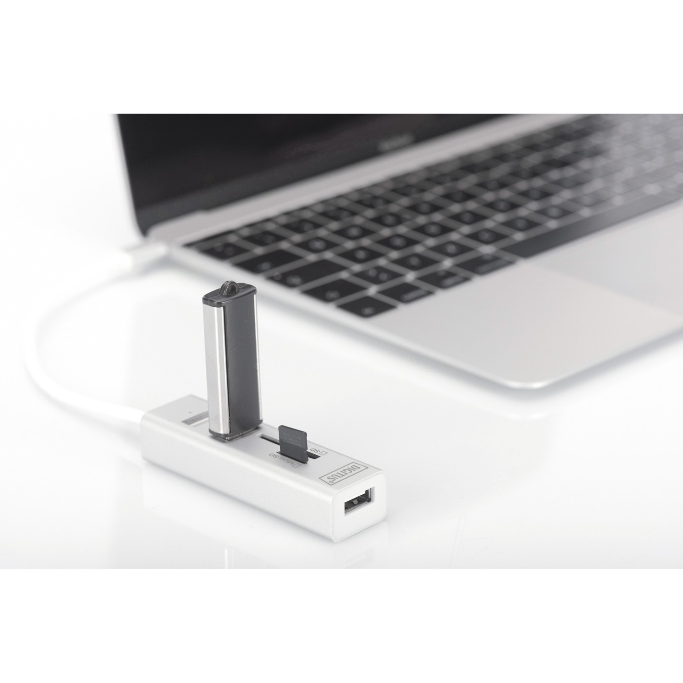 Digitus USB-C Hub 3-Port USB 2.0 with SD/microSD Card Reader - White Aluminum — Buy in Cyprus with Fast Delivery