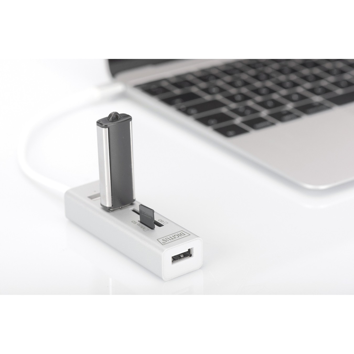 Digitus USB-C Hub 3-Port USB 2.0 with SD/microSD Card Reader - White Aluminum — Buy in Cyprus with Fast Delivery
