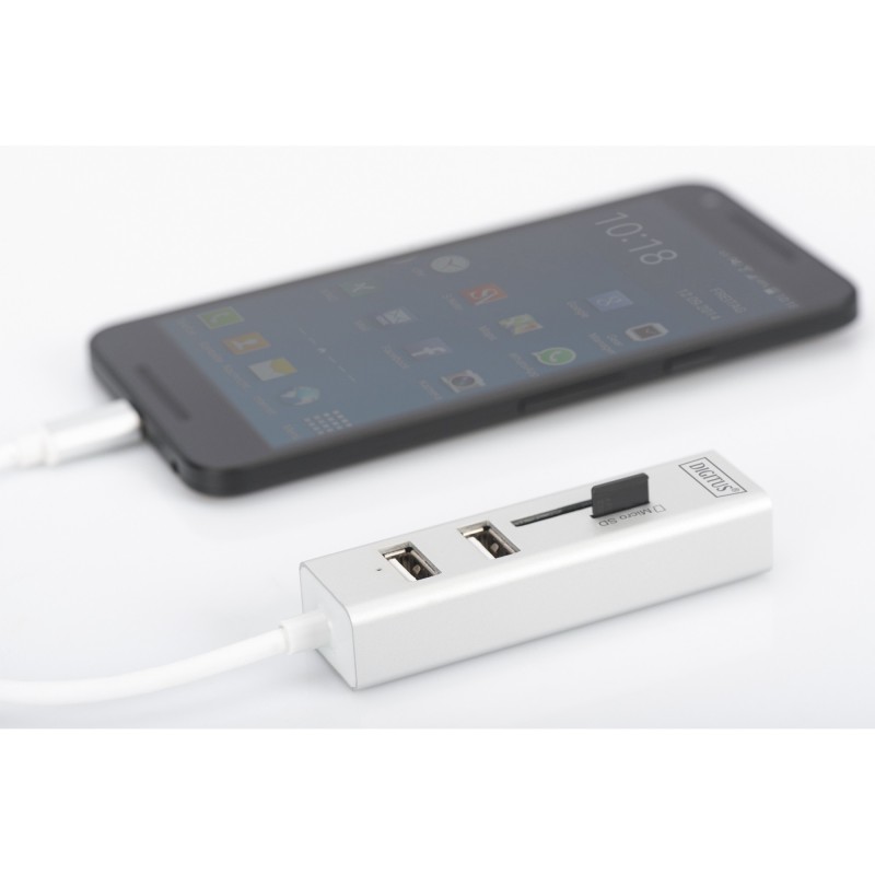 Buy Digitus USB-C Hub 3-Port USB 2.0 with SD/microSD Card Reader - White Aluminum in Cyprus, Nicosia, Limassol, Larnaka, Pafos