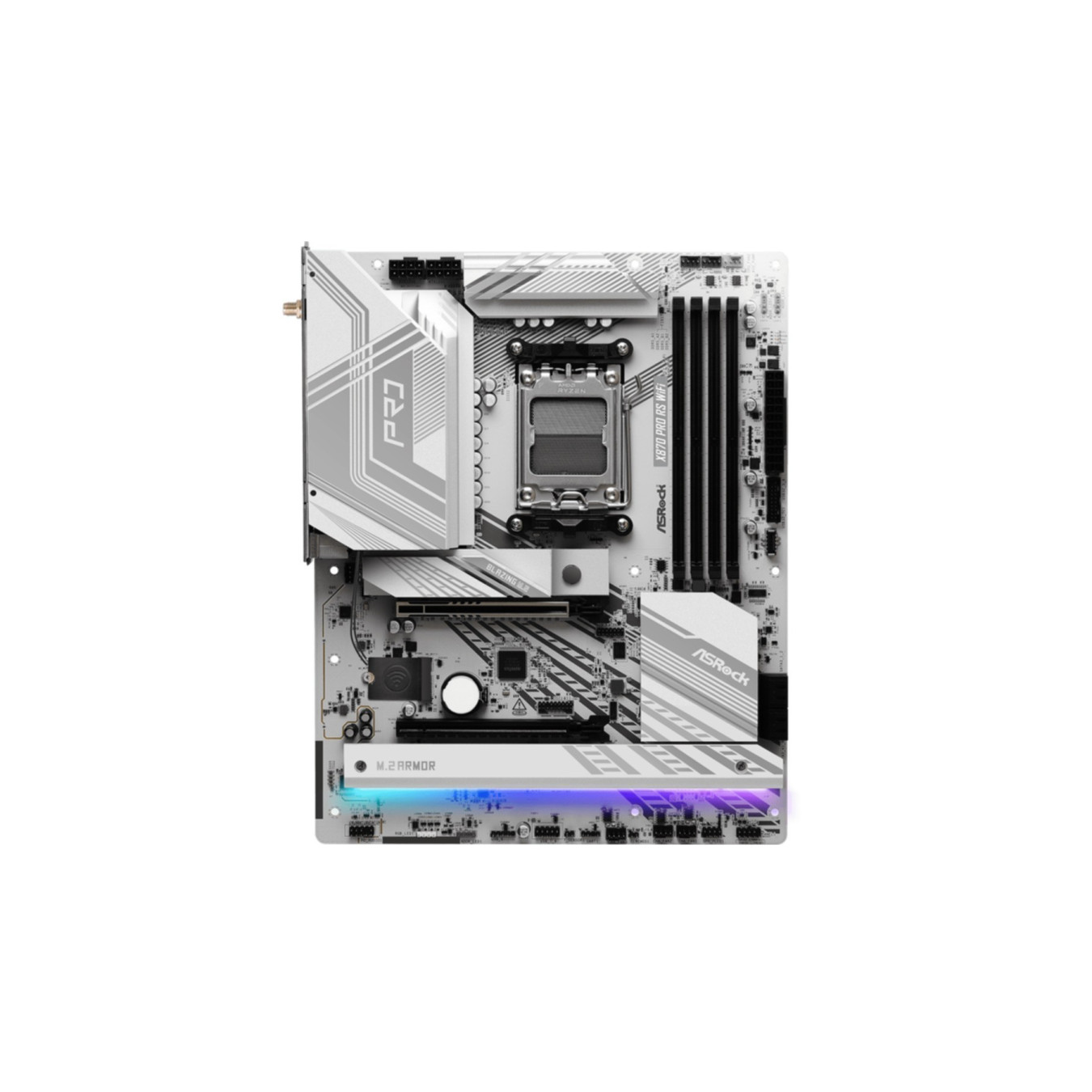 ASRock X870 Pro RS WiFi - AM5 ATX Motherboard - DDR5, 4x DIMM up to 256GB, Wi‑Fi 7, 2.5Gb LAN, HDMI 2.1 (White)