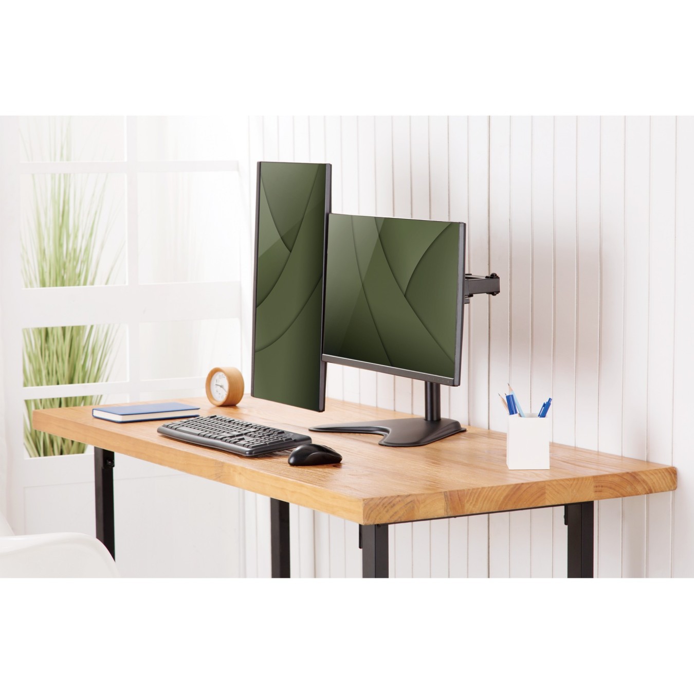 Monitor Desk Mount for 2 Monitors - DA-90401 - Dual Arm, 15-32 inch, 8 kg/arm, Freestanding Base, Black