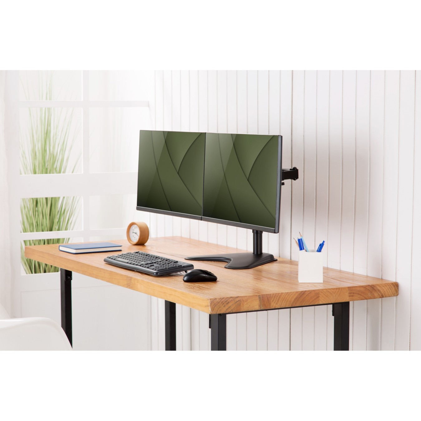 Monitor Desk Mount for 2 Monitors - DA-90401 - Dual Arm, 15-32 inch, 8 kg/arm, Freestanding Base, Black