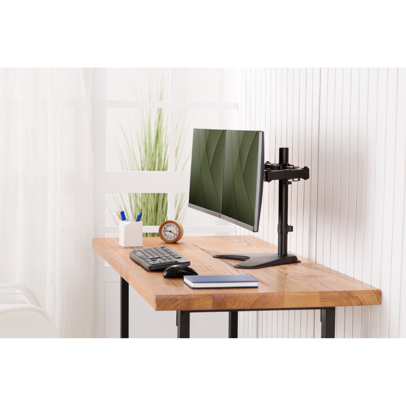 Monitor Desk Mount for 2 Monitors - DA-90401 - Dual Arm, 15-32 inch, 8 kg/arm, Freestanding Base, Black