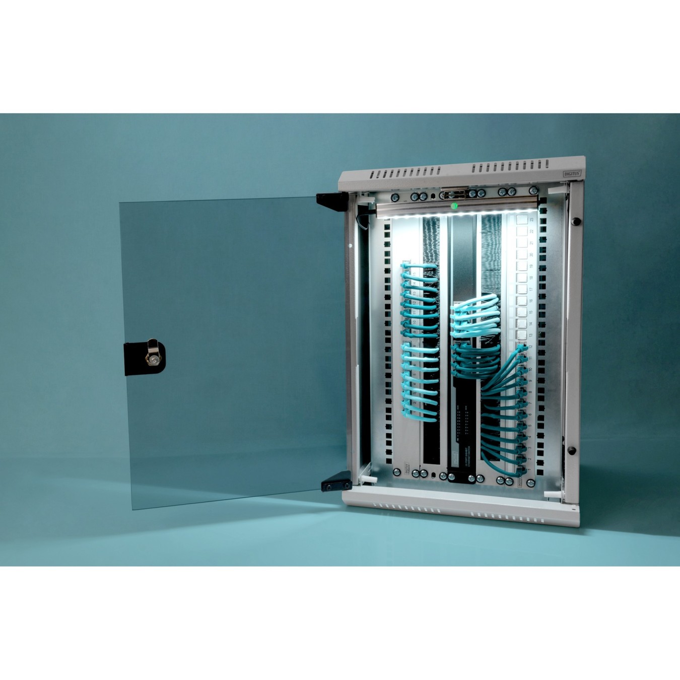 DIGITUS 254 mm (10\") and 482.6 mm (19\") Kombi Wall-Mount Cabinet - 10U, Grey Steel, Glass Front