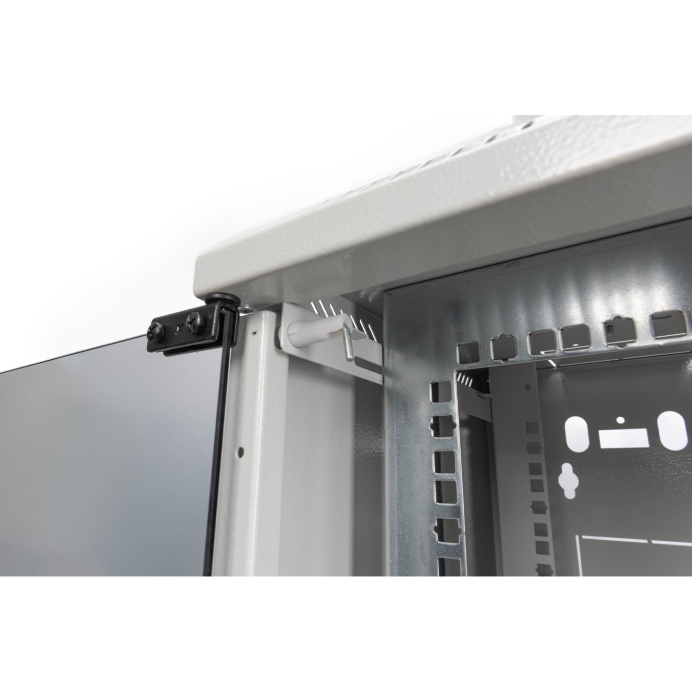 DIGITUS 254 mm (10\") and 482.6 mm (19\") Kombi Wall-Mount Cabinet - 10U, Grey Steel, Glass Front