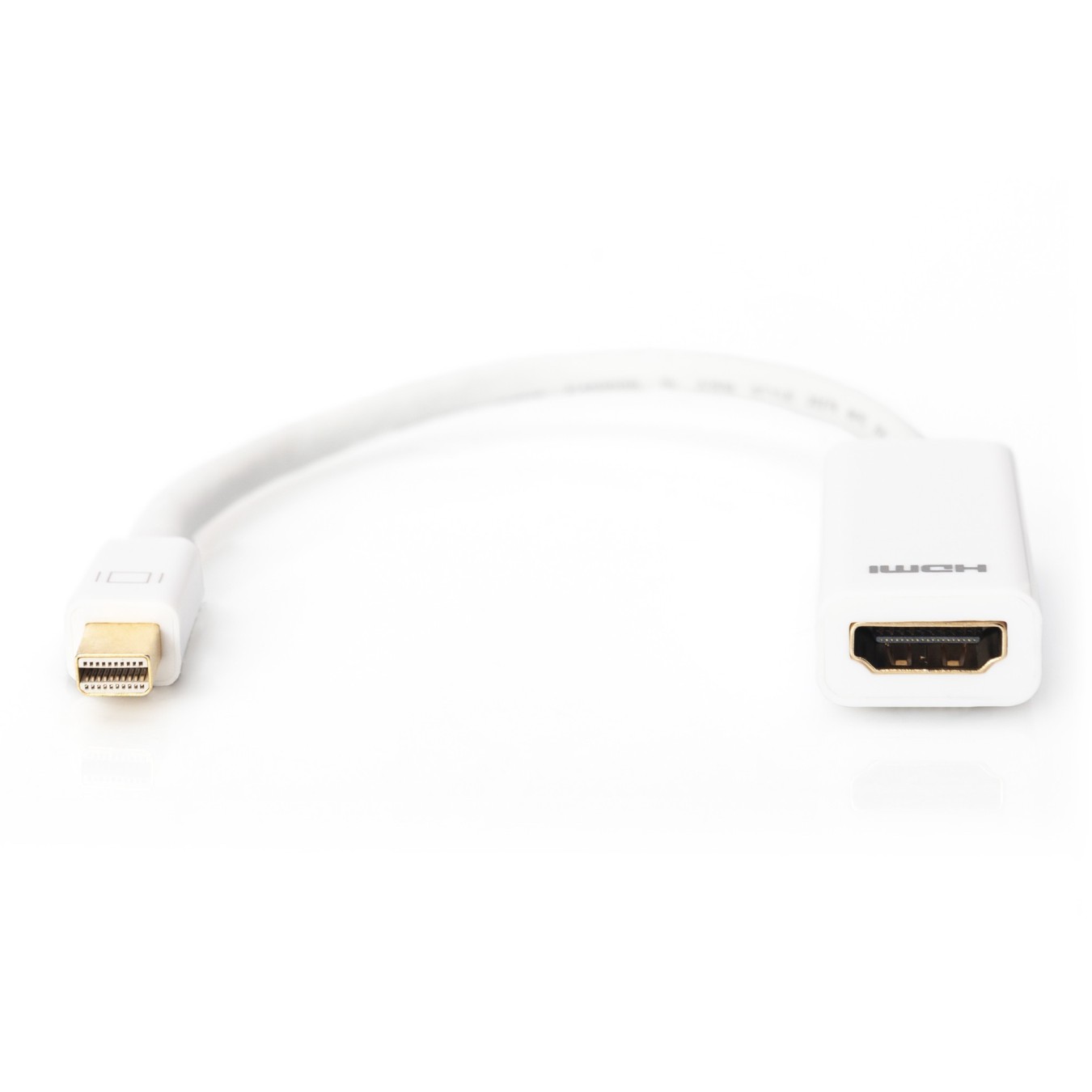 DIGITUS DisplayPortKabel miniDP to HDMI-A Adapter Cable 0.15 m - White, Gold-plated, 1080p, DP 1.1a