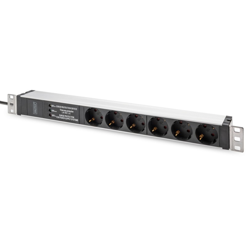 Buy Aluminum PDU 1U with 6 Schuko outlets, 16A, 230VAC, surge protection, 2 m ca... in Cyprus, Nicosia, Limassol, Larnaka, Pafos