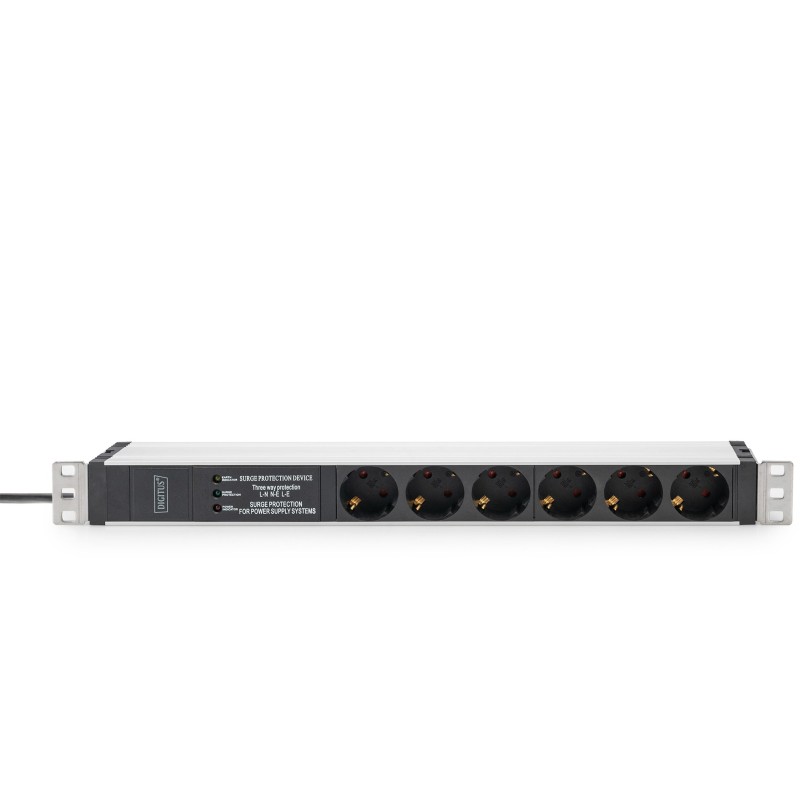 Buy Aluminum PDU 1U with 6 Schuko outlets, 16A, 230VAC, surge protection, 2 m ca... in Cyprus, Nicosia, Limassol, Larnaka, Pafos