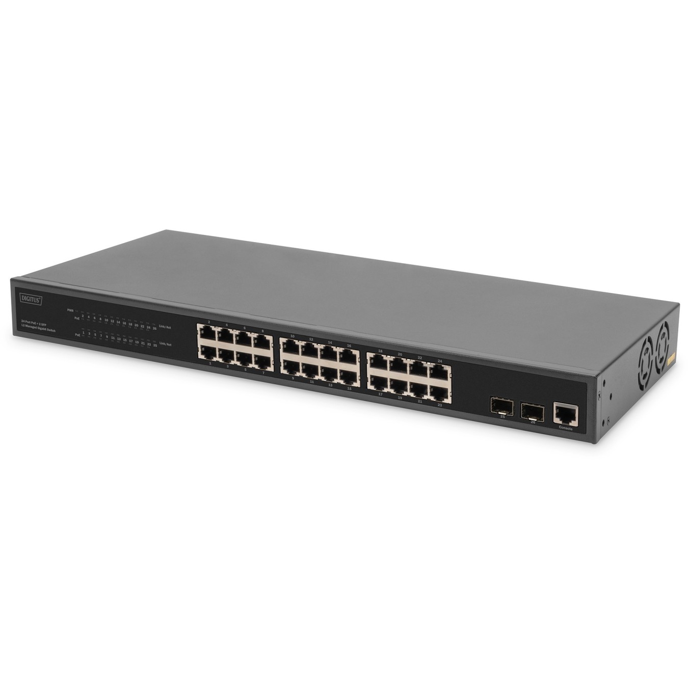DIGITUS Switch 24-Port L2 Managed PoE Gigabit Ethernet - Black, 1U Rack-Mount — Buy in Cyprus with Fast Delivery