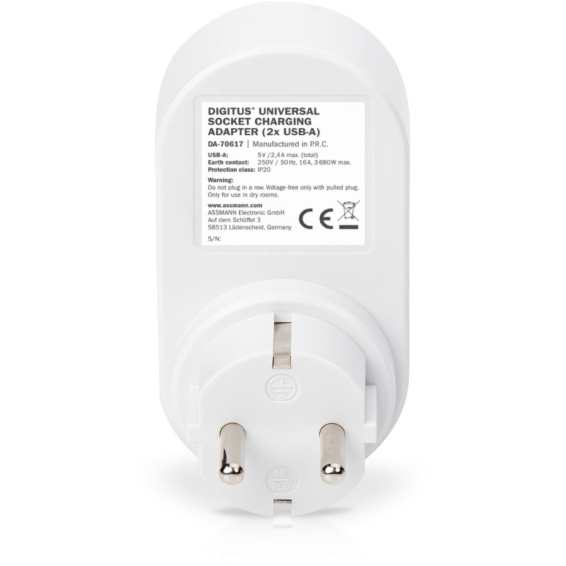 Buy DIGITUS Universal Socket Adapter with 2 x USB-A - Indoor, IP20 - Grey/White in Cyprus, Nicosia, Limassol, Larnaka, Pafos