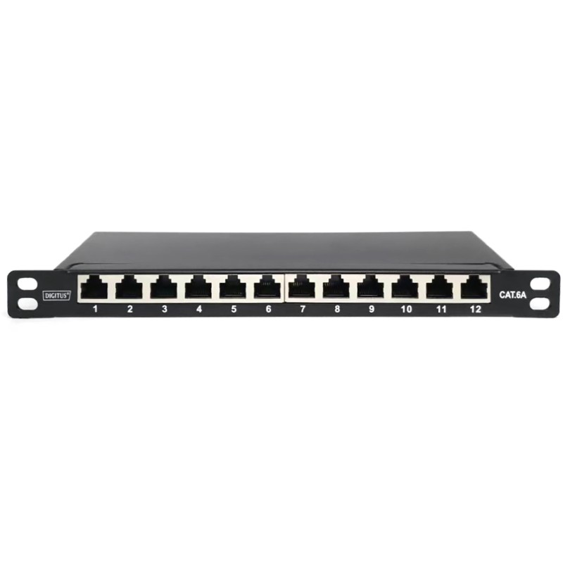 Buy DIGITUS Cat.6A Shielded Slim Patch Panel - 0.5U - 12-Port in Cyprus, Nicosia, Limassol, Larnaka, Pafos