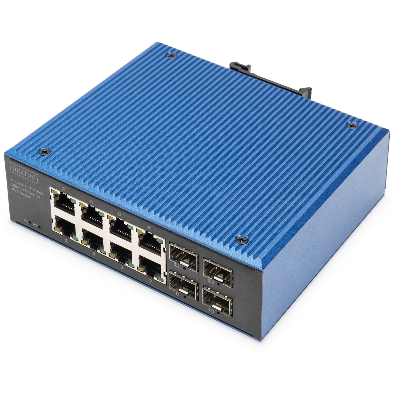Digitus 8+4P Industrial Gigabit PoE Switch - Unmanaged, 8x RJ45 + 2x SFP/SFP+, IP40, Metal — Buy in Cyprus with Fast Delivery